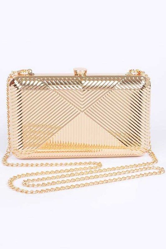 Textured Shiny Metal Box Clutch | Modern Boutique Fashion