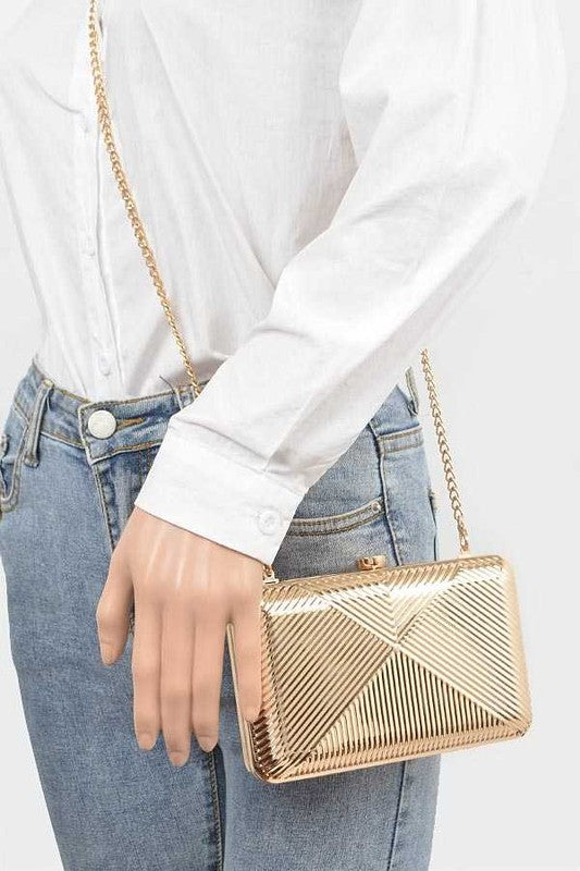 Textured Shiny Metal Box Clutch | Modern Boutique Fashion