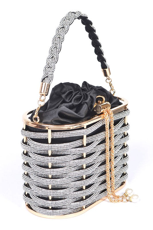 Weaved Rhinestone Basket Box Clutch | Modern Boutique Fashion