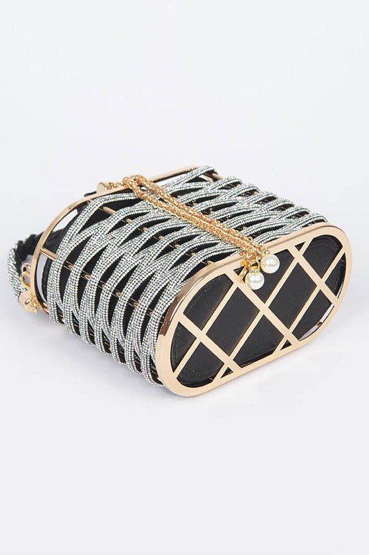 Weaved Rhinestone Basket Box Clutch | Modern Boutique Fashion