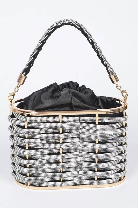 Weaved Rhinestone Basket Box Clutch | Modern Boutique Fashion