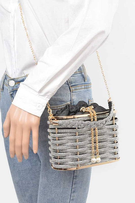 Weaved Rhinestone Basket Box Clutch | Modern Boutique Fashion