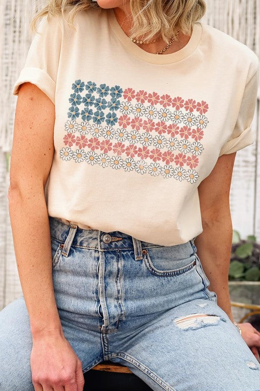 Patriotic Flower Flag Graphic T Shirts