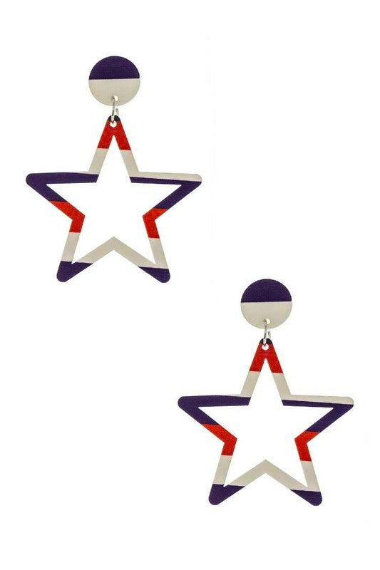 Patriot Color Printed Cutout Star Earrings | Modern Boutique Fashion