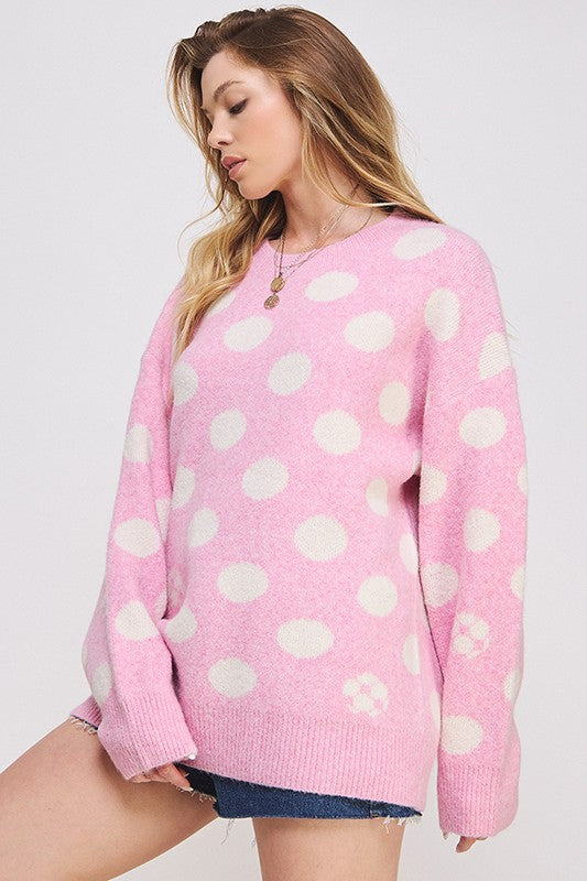 Polka Dot/Soccer Ball Long Sleeve Knit Sweater | Modern Boutique Fashion