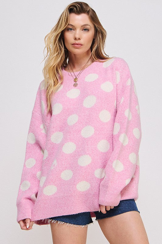 Polka Dot/Soccer Ball Long Sleeve Knit Sweater | Modern Boutique Fashion
