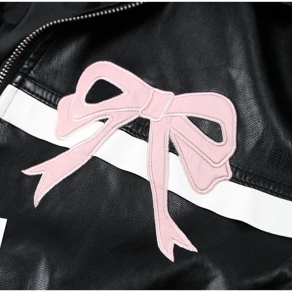Faux Leather Bow Biker Jacket | Modern Boutique Fashion
