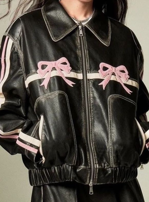 Faux Leather Bow Biker Jacket | Modern Boutique Fashion