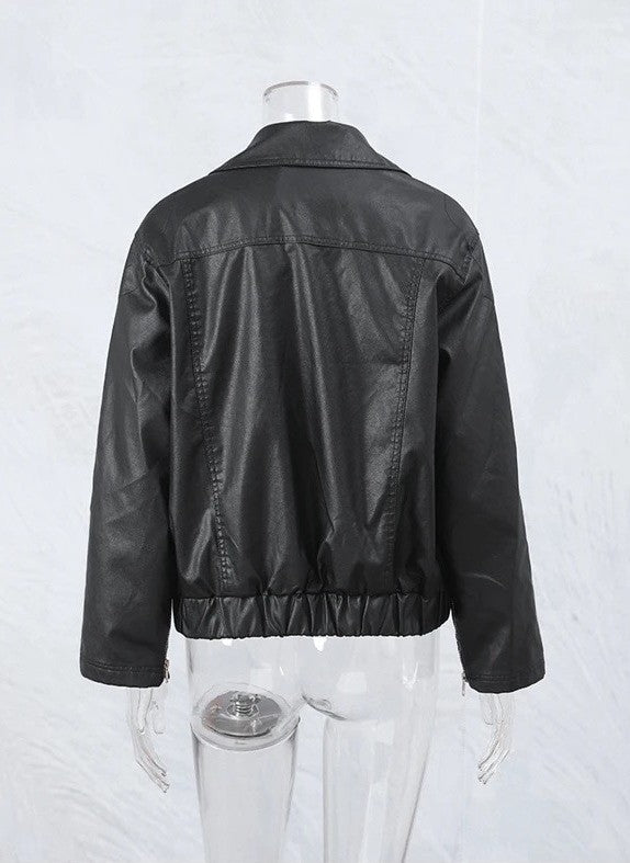 Faux Leather Bow Biker Jacket | Modern Boutique Fashion