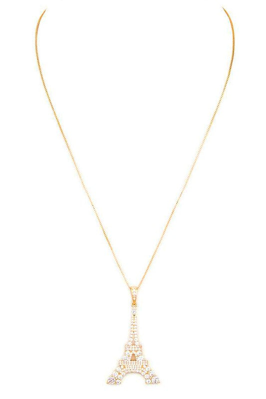 Cubic Zirconia Eiffel Tower Pendant Necklace