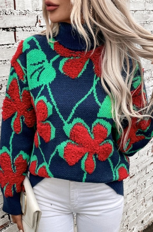 Floral Knit Turtleneck Sweater | Modern Boutique Fashion