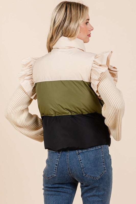 Color Block Ruffle Trim Puffer Vest | Modern Boutique Fashion