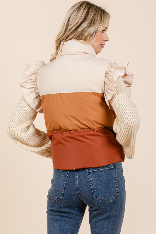 Color Block Ruffle Trim Puffer Vest | Modern Boutique Fashion