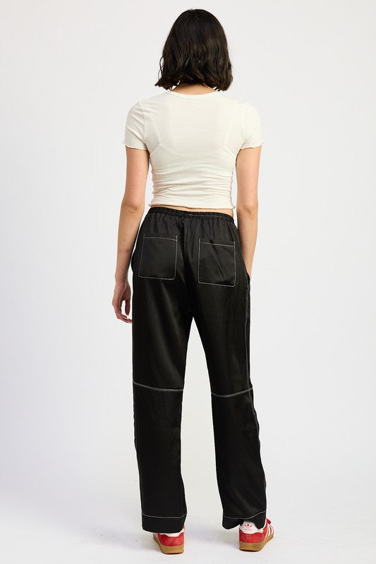 Satin Lounge Pants With Contrasted Stitch women's trendy boutique outfit