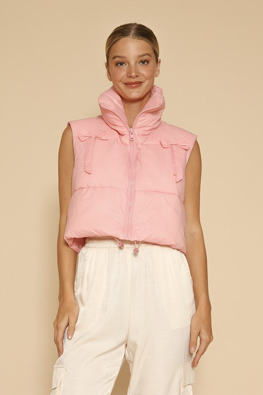 Bow Cropped Puffer Vest | Modern Boutique Fashion