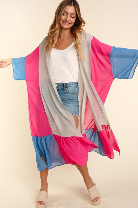 Color Block Kimono Maxi Open Cardigan | Modern Boutique Fashion