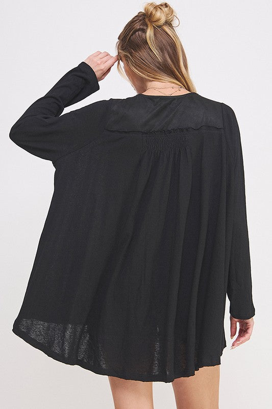 Long Sleeve V-Neck Oversized Button Down Tunic | Modern Boutique Fashion