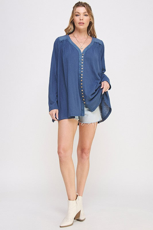 Long Sleeve V-Neck Oversized Button Down Tunic | Modern Boutique Fashion