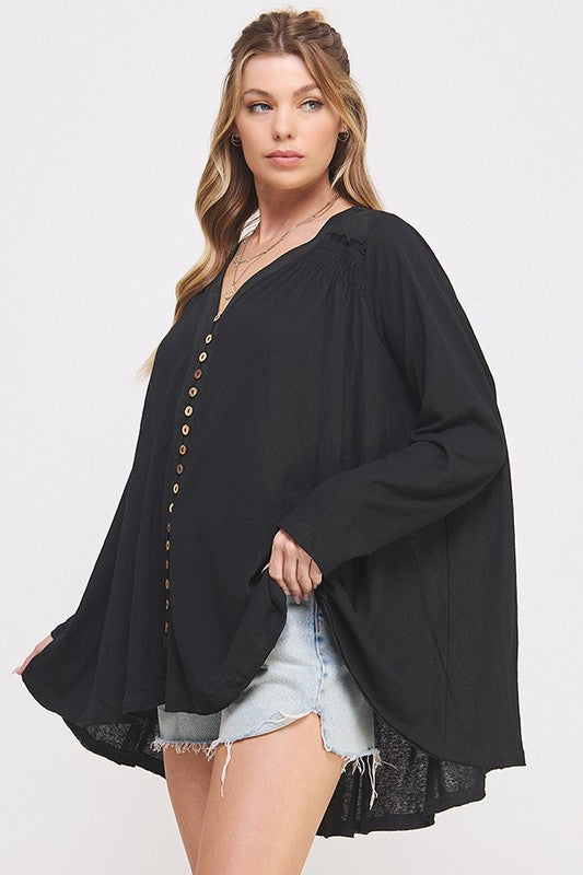 Long Sleeve V-Neck Oversized Button Down Tunic | Modern Boutique Fashion