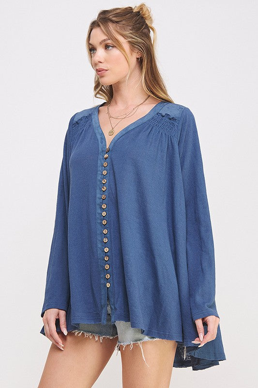 Long Sleeve V-Neck Oversized Button Down Tunic | Modern Boutique Fashion