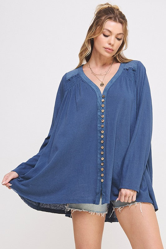 Long Sleeve V-Neck Oversized Button Down Tunic | Modern Boutique Fashion