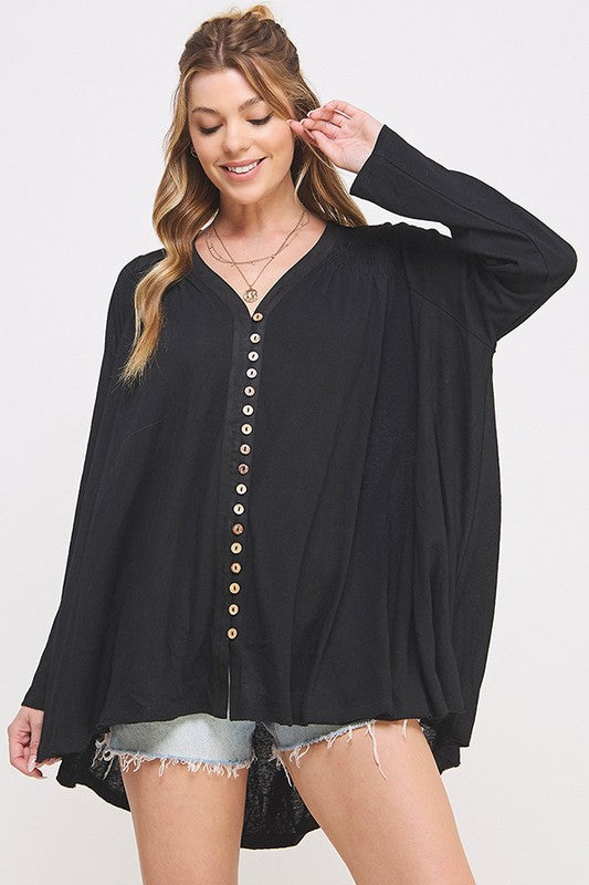 Long Sleeve V-Neck Oversized Button Down Tunic | Modern Boutique Fashion