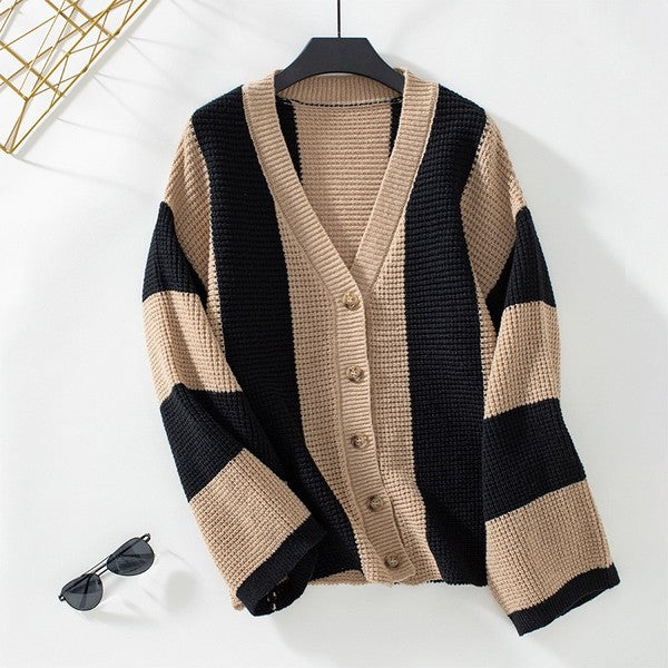 Color Block Striped Knit Cardigan | Modern Boutique Fashion