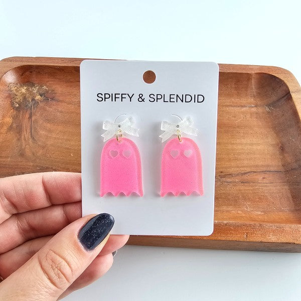 Bow Ghost Earrings - Pink Glitter | Modern Boutique Fashion
