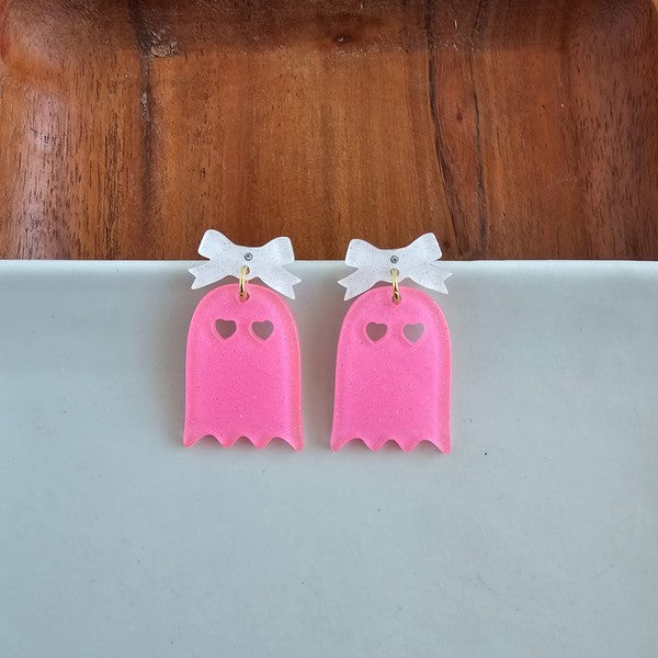 Bow Ghost Earrings - Pink Glitter | Modern Boutique Fashion