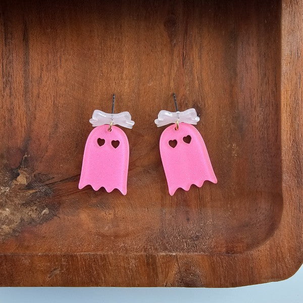 Bow Ghost Earrings - Pink Glitter | Modern Boutique Fashion