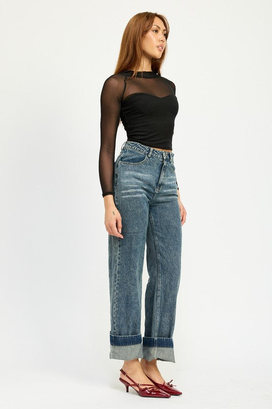 Contrasted Sheer Ruched Top