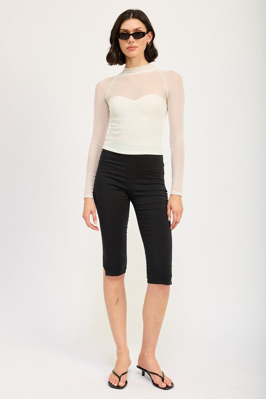 Contrasted Sheer Ruched Top
