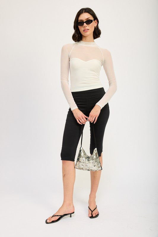 Contrasted Sheer Ruched Top