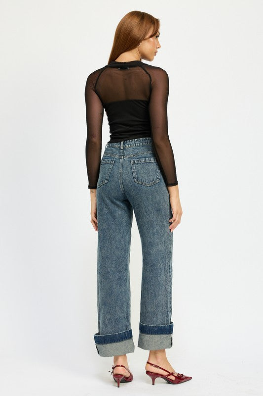 Contrasted Sheer Ruched Top