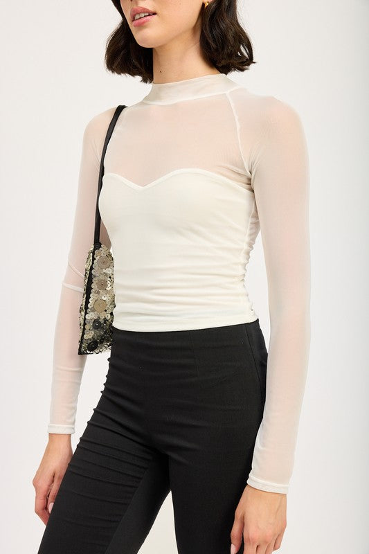 Contrasted Sheer Ruched Top