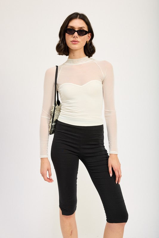 Contrasted Sheer Ruched Top