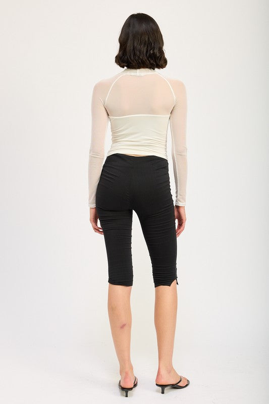 Contrasted Sheer Ruched Top