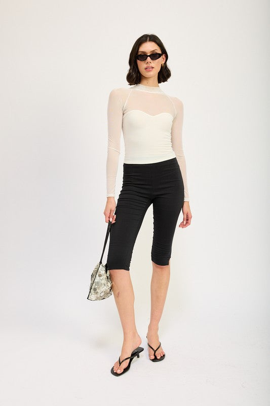 Contrasted Sheer Ruched Top