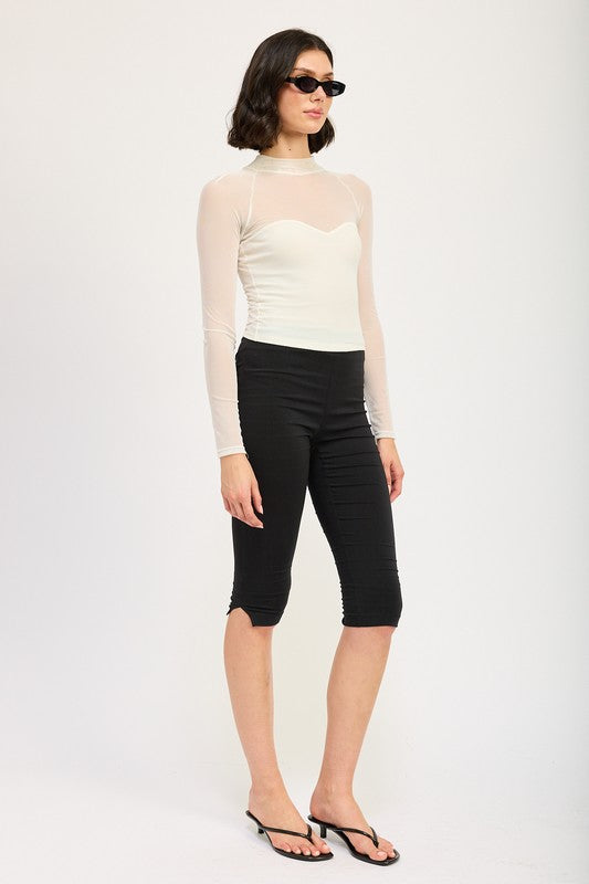 Contrasted Sheer Ruched Top