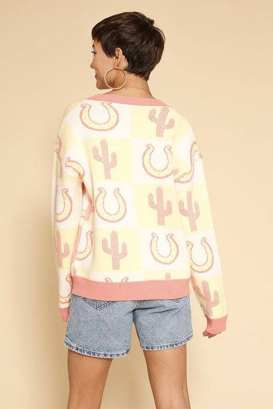 Tiled Cactus Horseshoe Knit Cardigan | Modern Boutique Fashion