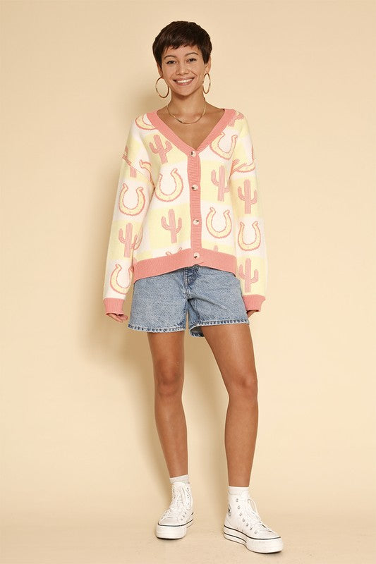 Tiled Cactus Horseshoe Knit Cardigan | Modern Boutique Fashion