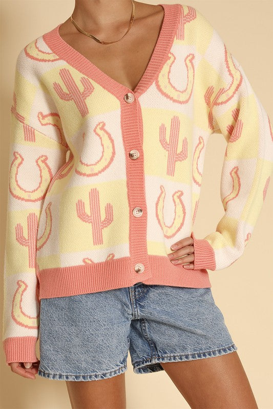 Tiled Cactus Horseshoe Knit Cardigan | Modern Boutique Fashion