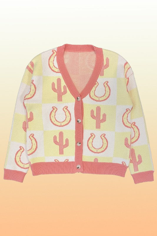 Tiled Cactus Horseshoe Knit Cardigan | Modern Boutique Fashion