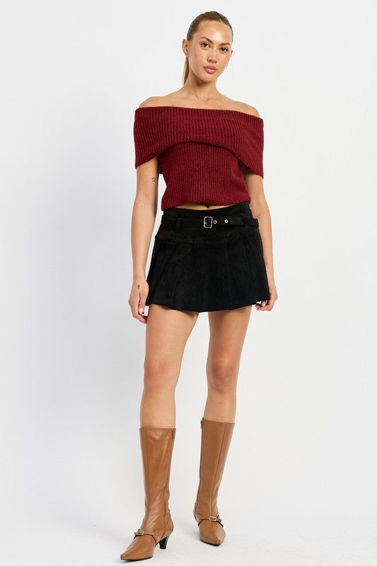 Pleated Suede Skort With Belt | Modern Boutique Fashion