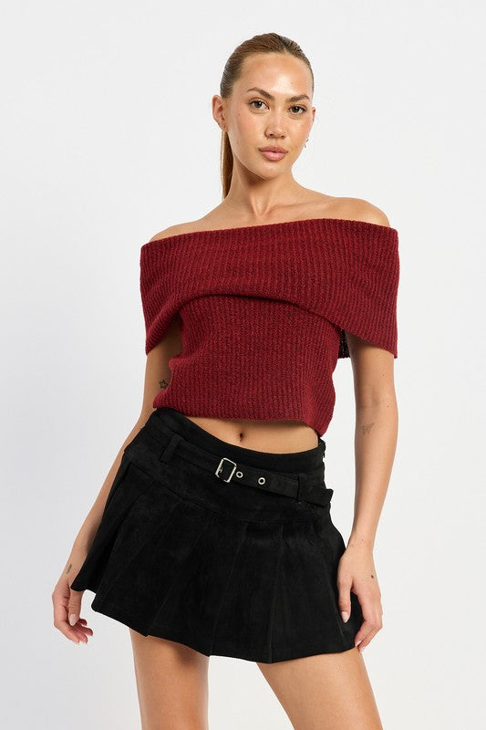 Pleated Suede Skort With Belt | Modern Boutique Fashion