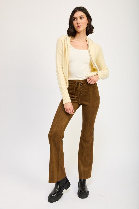Lace Up Suede Flared Pants | Modern Boutique Fashion