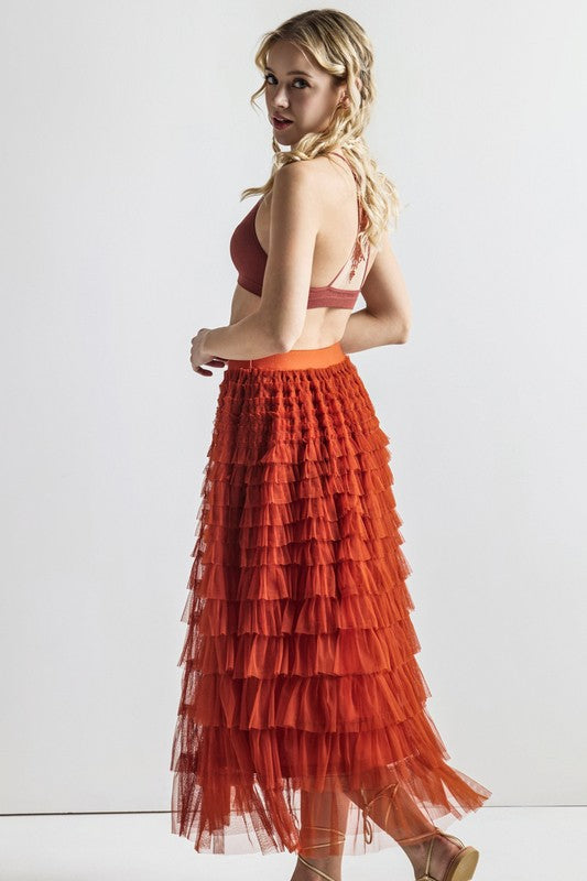 PLUS A-LINE TIERED LAYERED TULLE MESH MAXI SKIRT | MODERN EMPORIUM