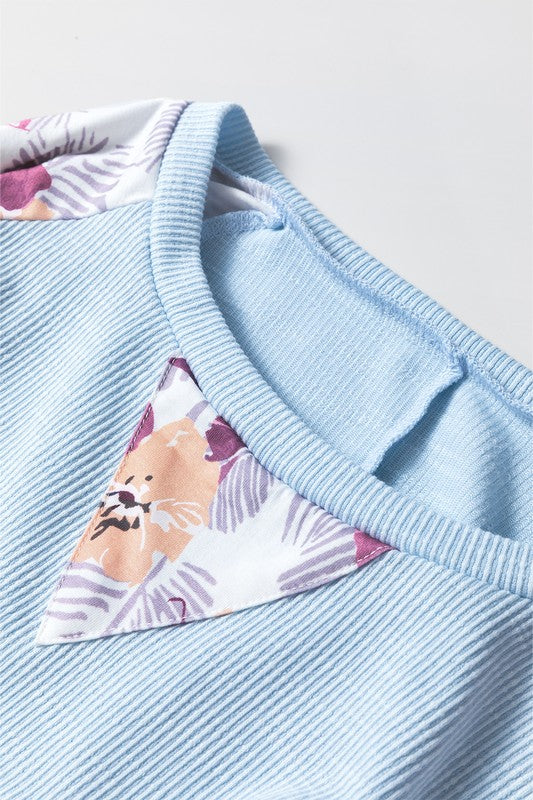 Cotton Ribbed Floral Stitch Balloon Pull Over | Modern Boutique Fashion