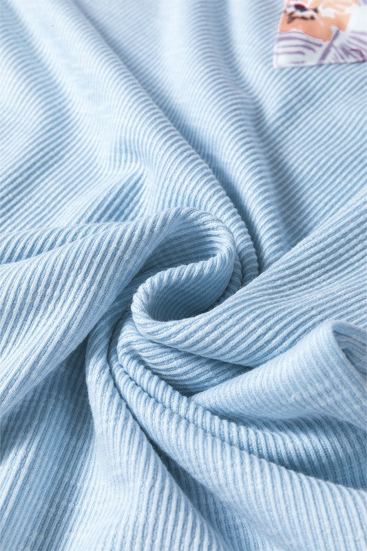 Cotton Ribbed Floral Stitch Balloon Pull Over | Modern Boutique Fashion