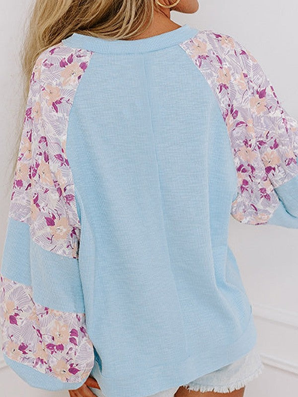 Cotton Ribbed Floral Stitch Balloon Pull Over | Modern Boutique Fashion